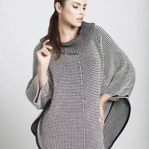 Angel Apparel Cowl Neck Tweed Poncho Chunky Knit Black White Size Medium